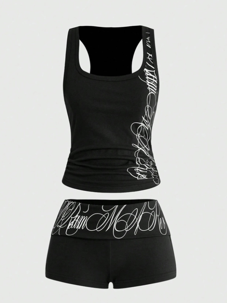 Suspender Tank Top - 여름 여성용 Y2K 스트릿 스포츠웨어 추상